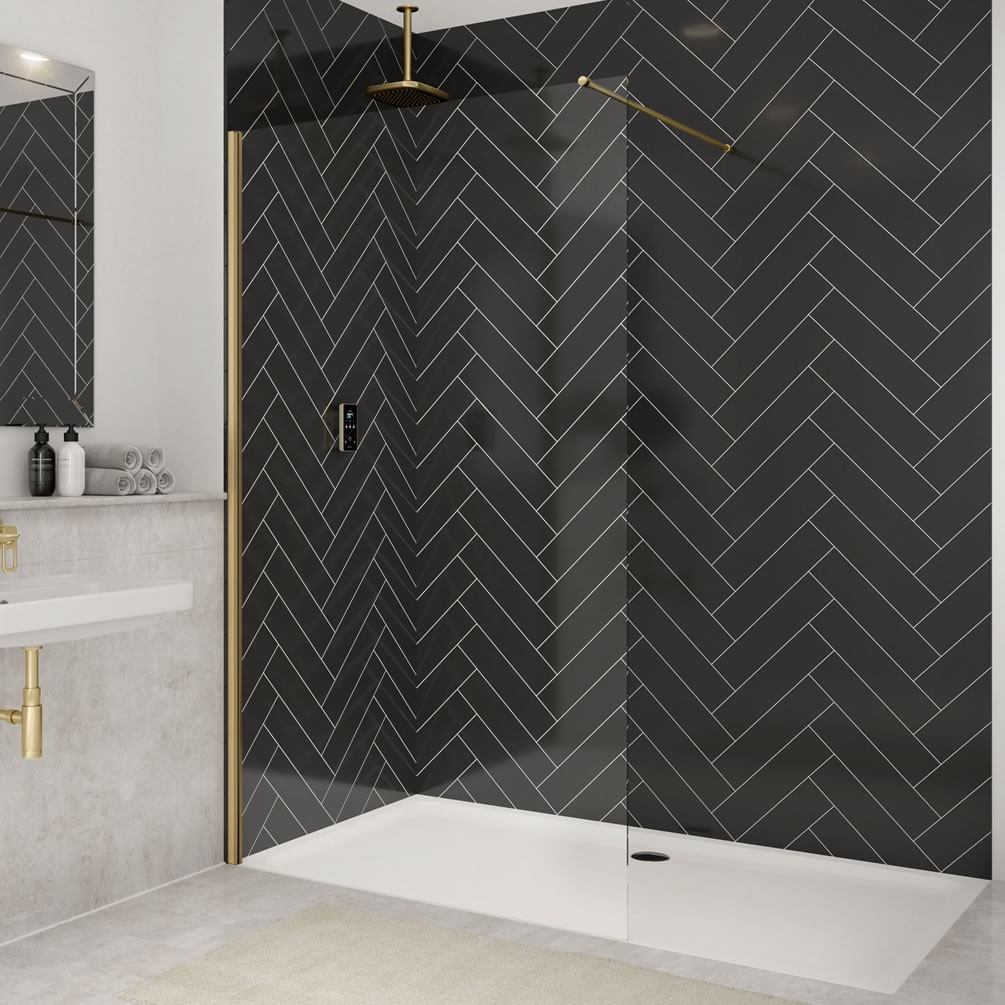 Lifestyle image of Merlyn Brushed Brass 800mm Wetroom Screen